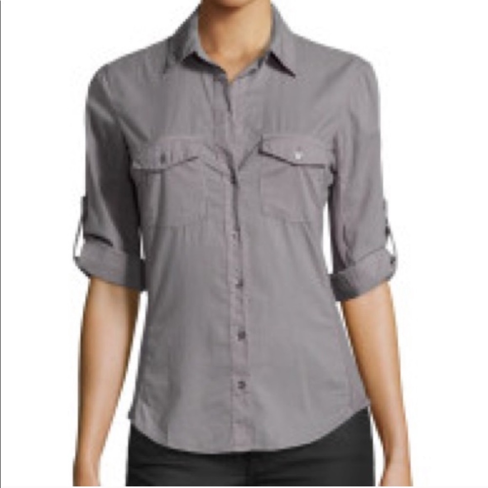 Standard James Perse Grey Poplin Button Front Top